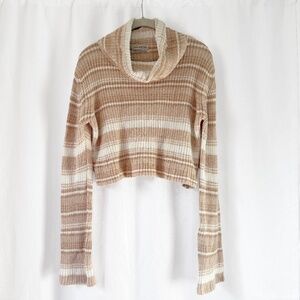 Urban Outfitters Neutral Tan Striped Cropped Cowl Neck Sweater Size Small